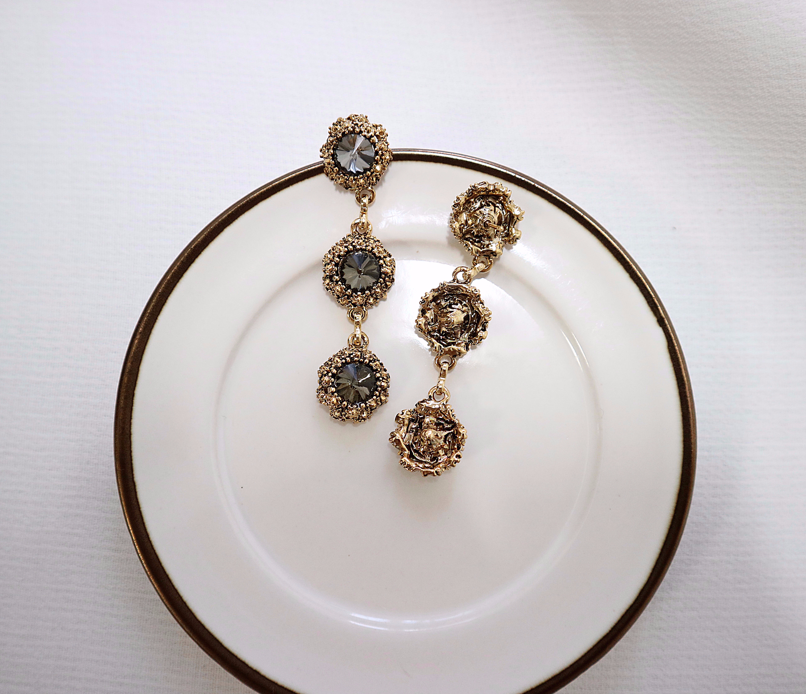 Surreal Steel Glass Garnet Black Antique Drop Earr