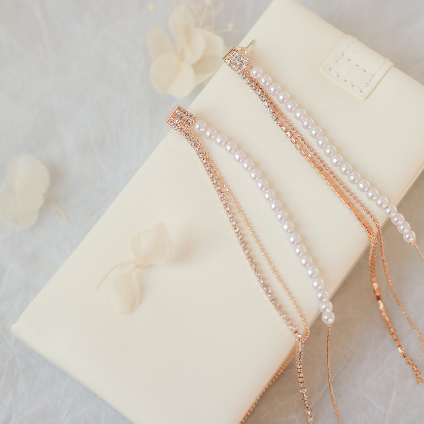 Eternal Long Pearl Cubic Drop Earrings Tassle Bold