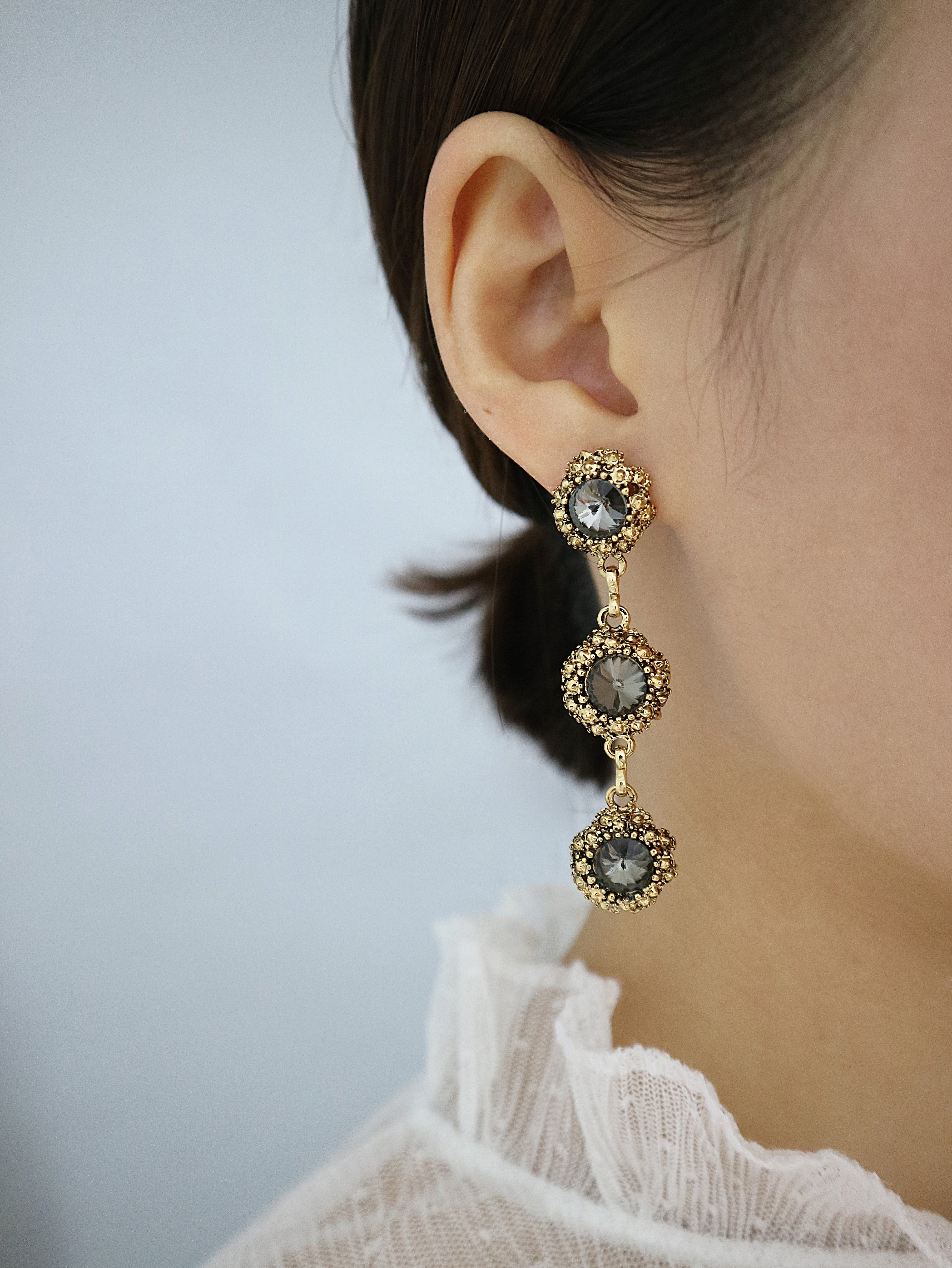 Surreal Steel Glass Garnet Black Antique Drop Earr