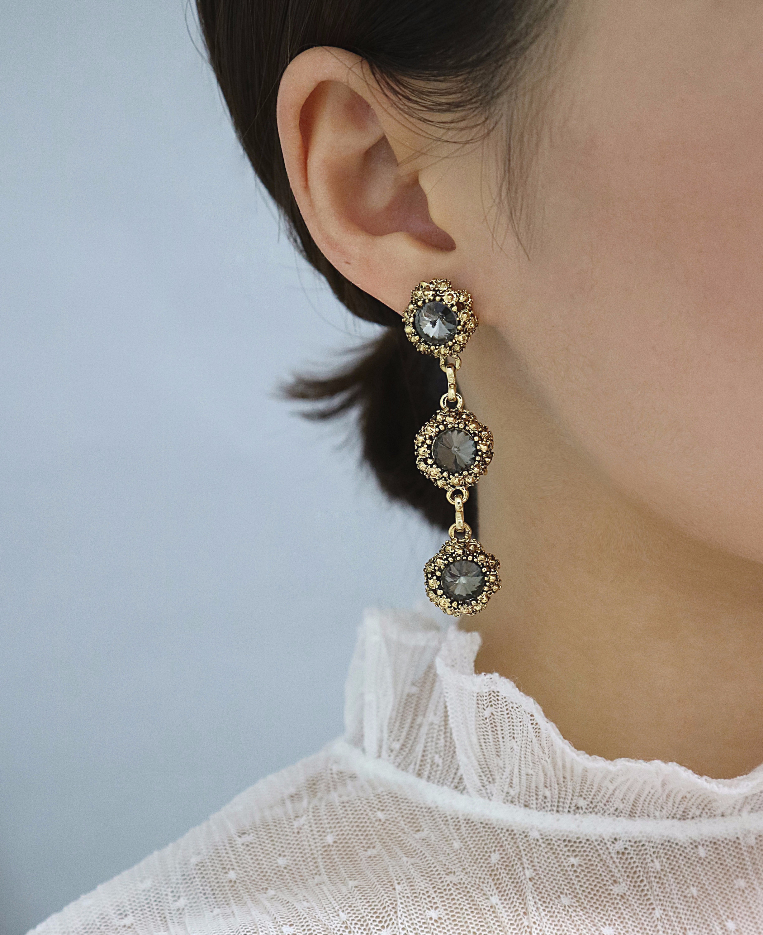 Surreal Steel Glass Garnet Black Antique Drop Earr