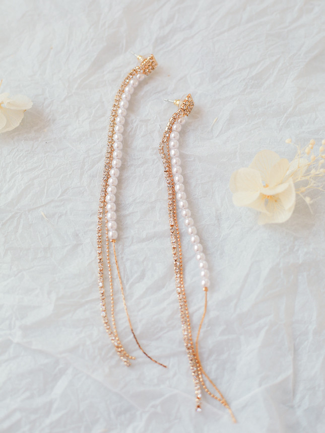 Eternal Long Pearl Cubic Drop Earrings Tassle Bold