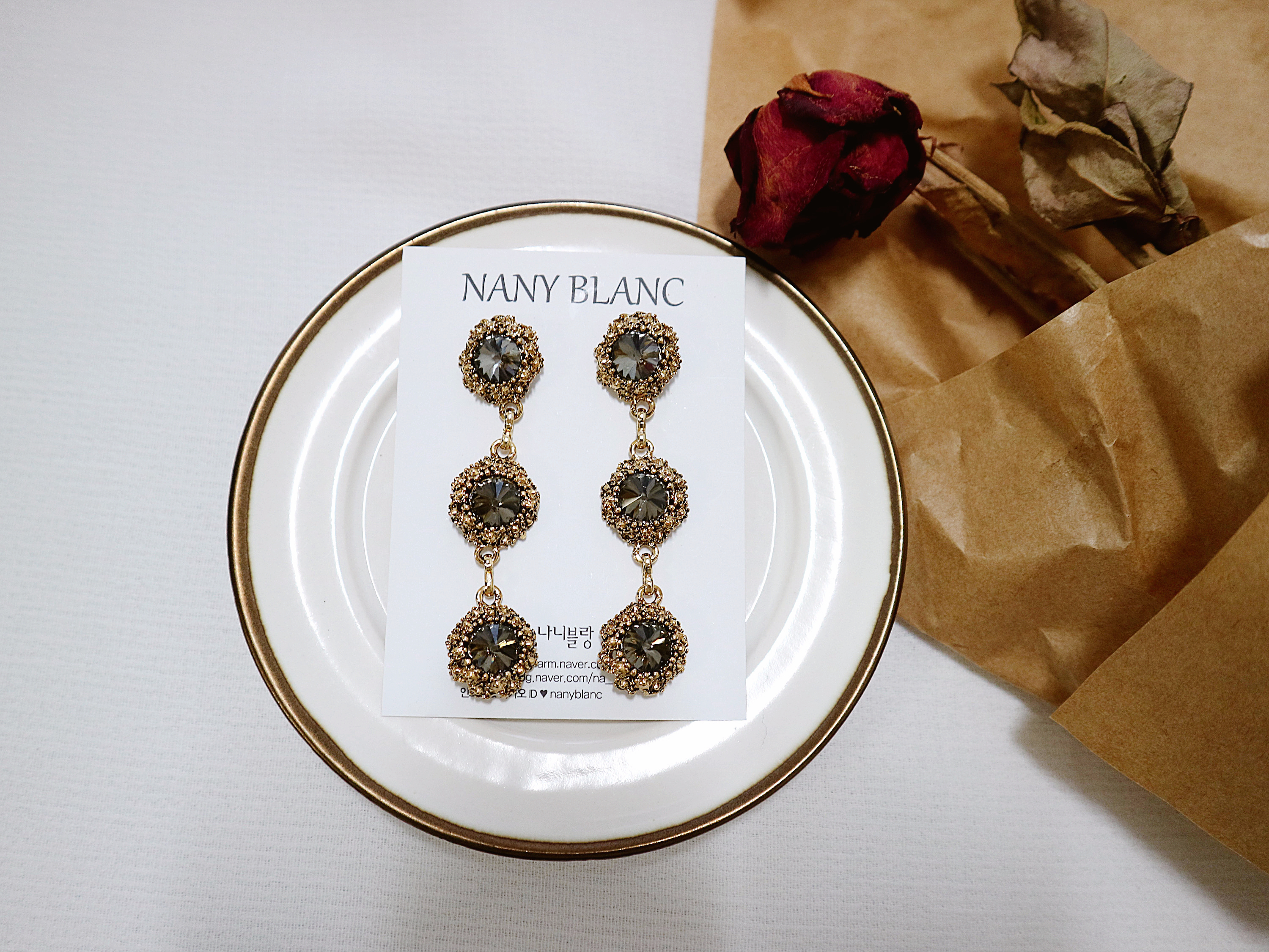 Surreal Steel Glass Garnet Black Antique Drop Earr