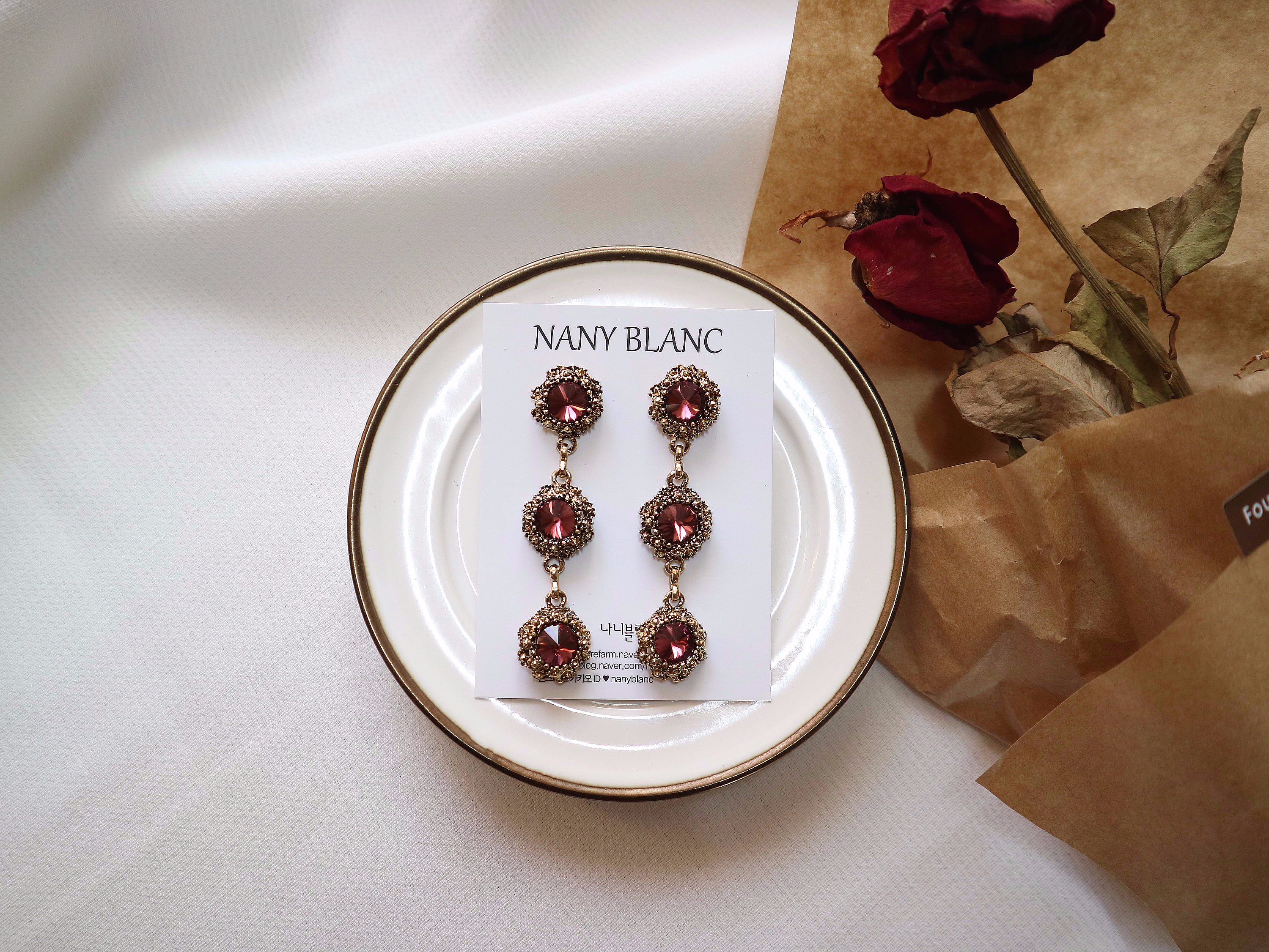 Surreal Steel Glass Garnet Black Antique Drop Earr