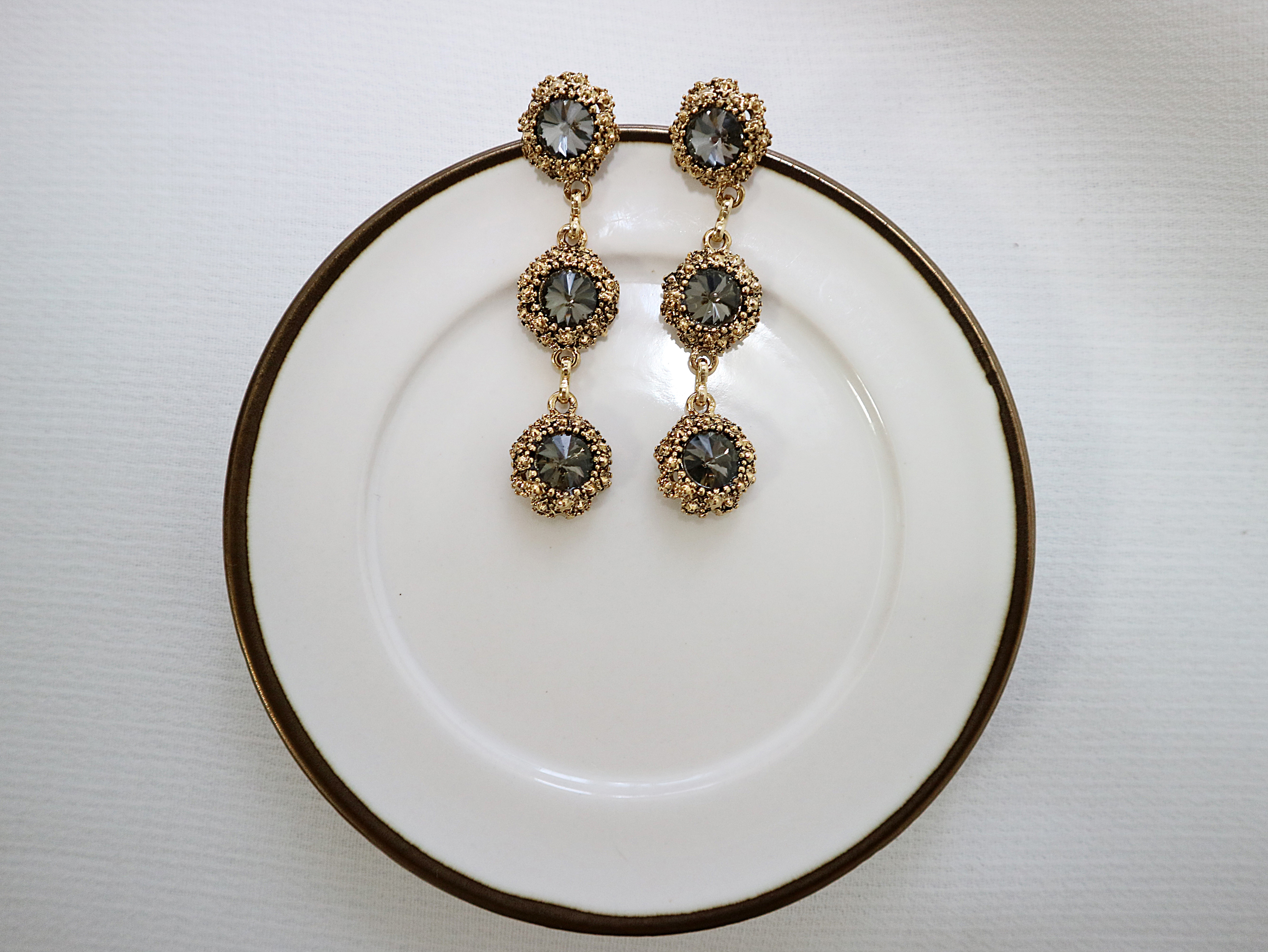 Surreal Steel Glass Garnet Black Antique Drop Earr