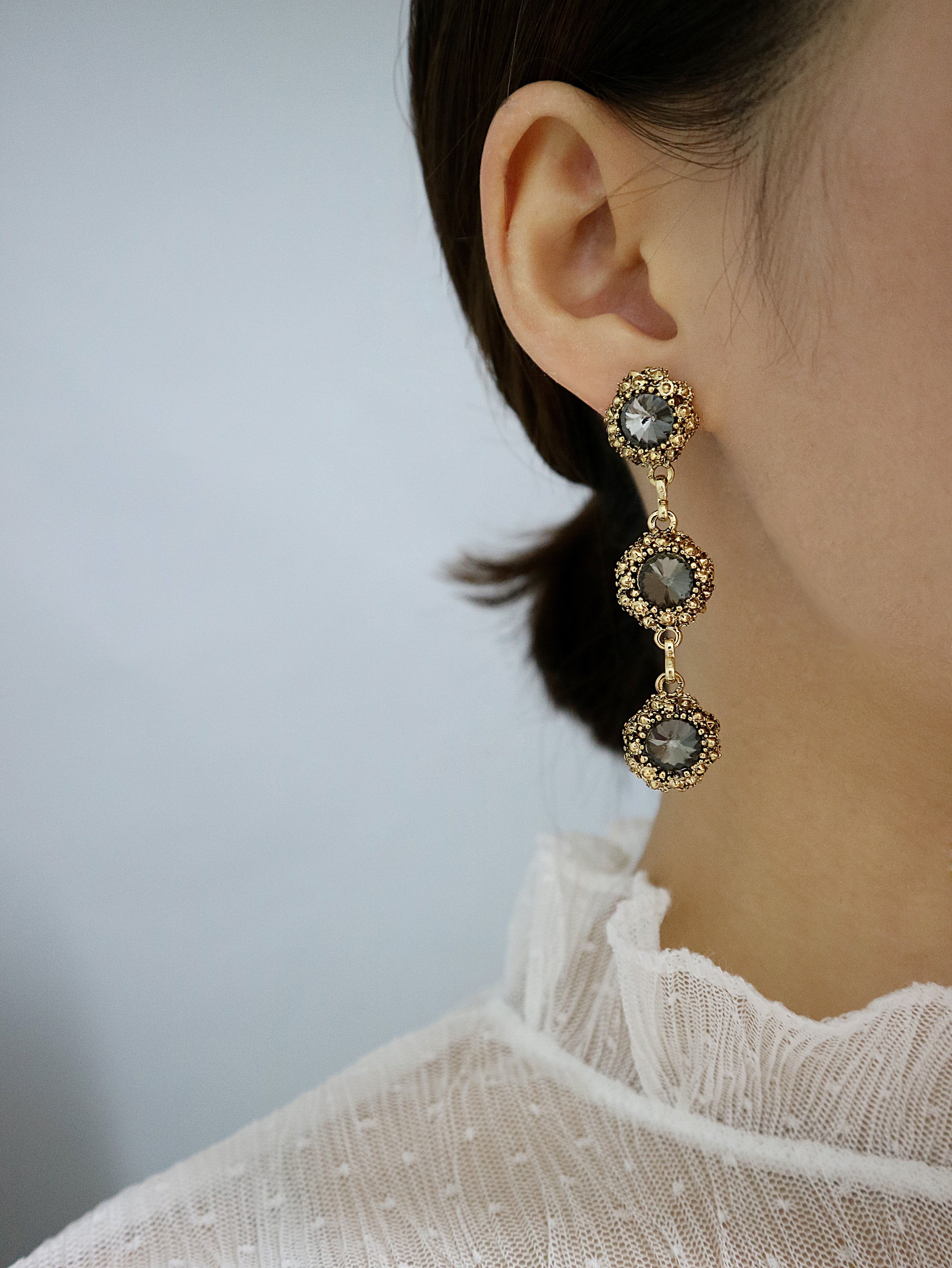 Surreal Steel Glass Garnet Black Antique Drop Earr