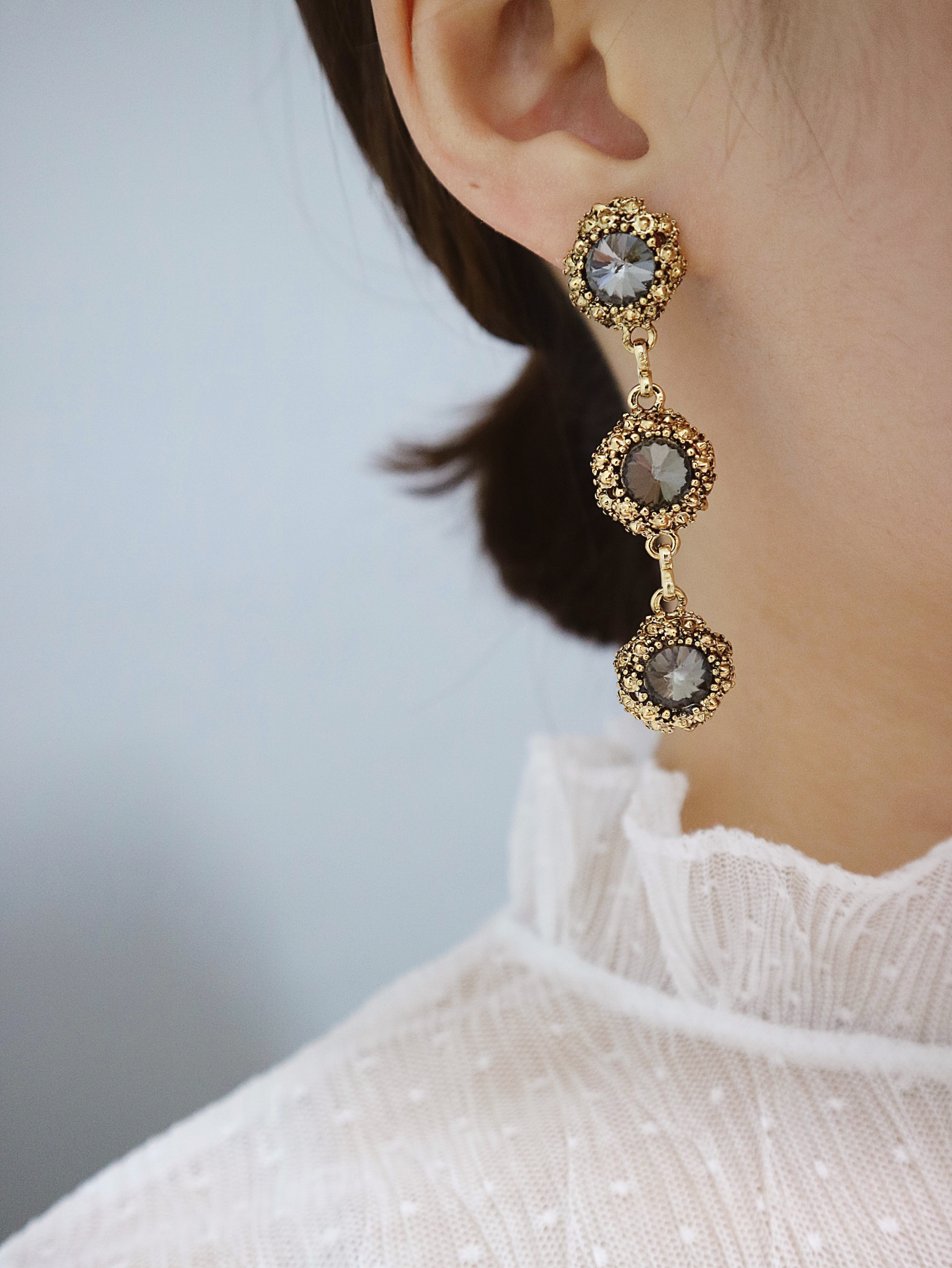 Surreal Steel Glass Garnet Black Antique Drop Earr