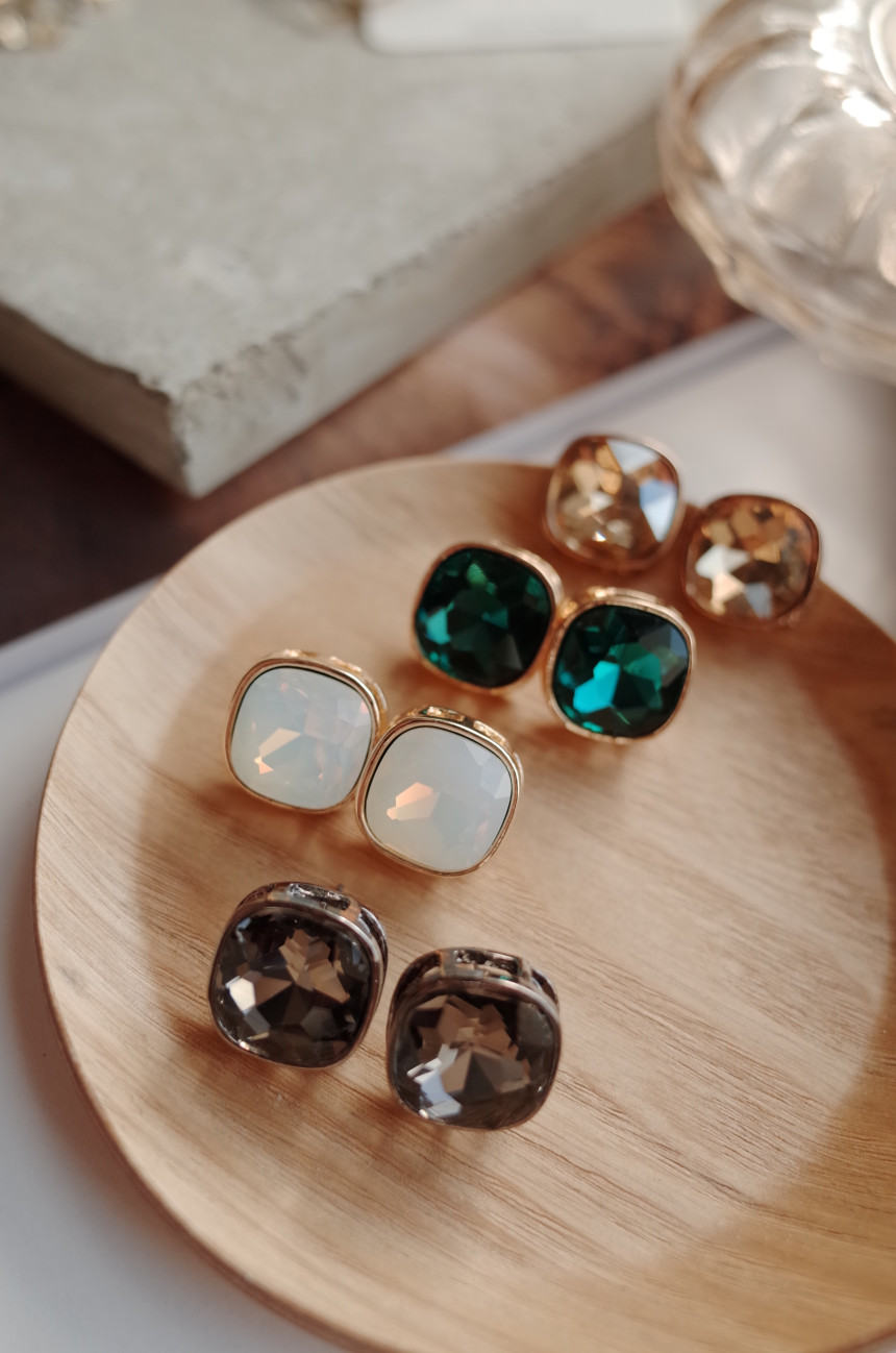 Square Square Square Cubic Stone Earrings Stylish 