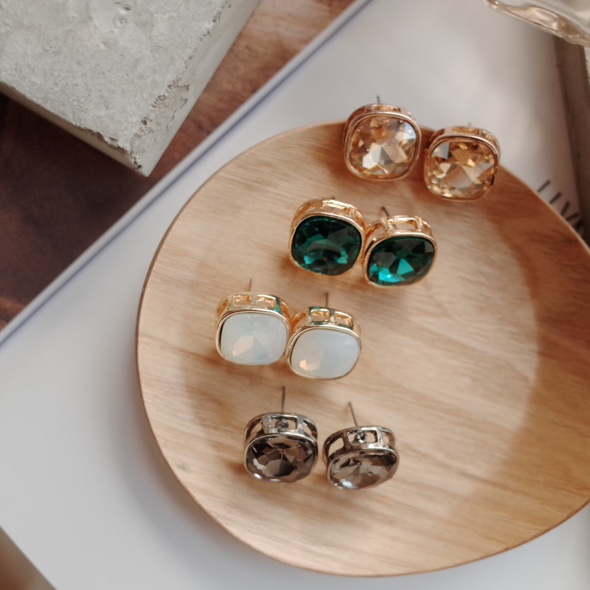 Square Square Square Cubic Stone Earrings Stylish 