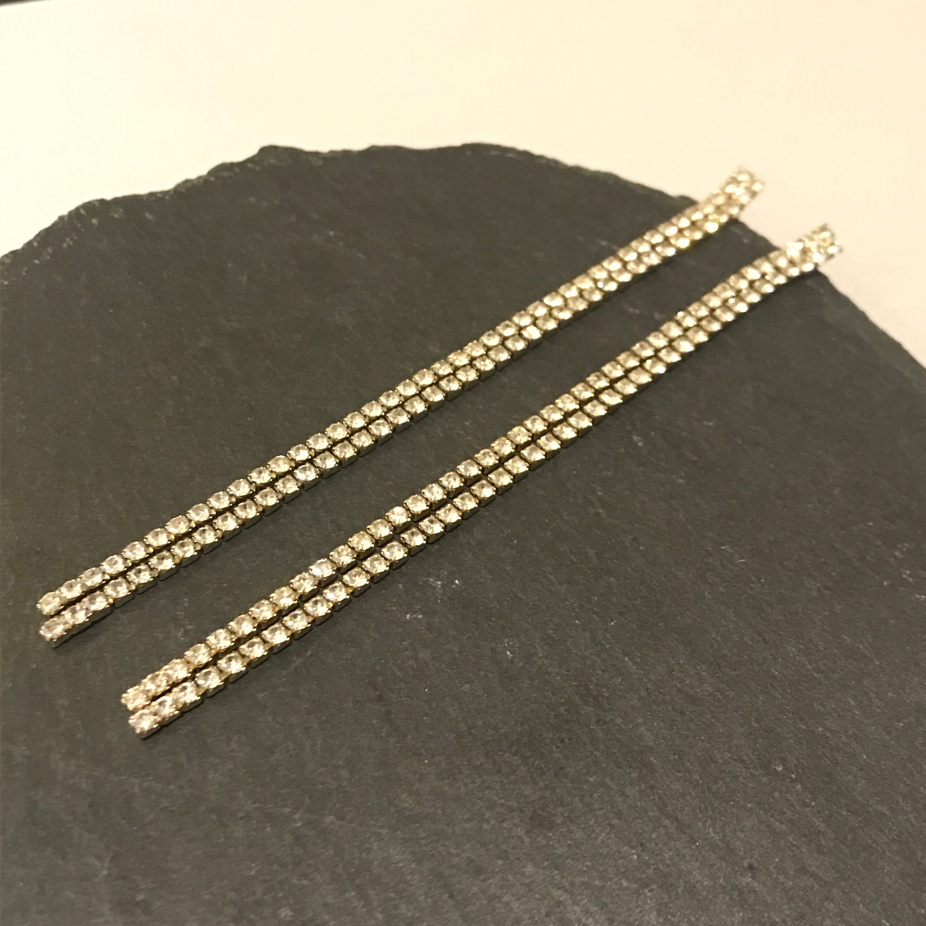 Two-line cubic drop earrings Women's long chain