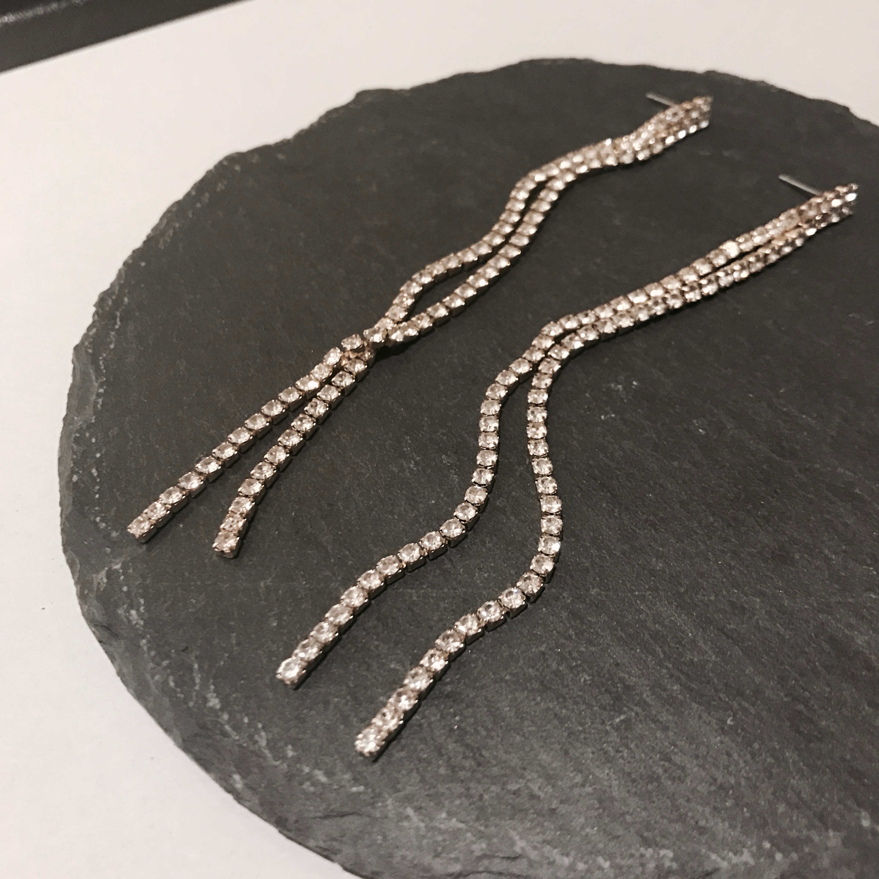 Two-line cubic drop earrings Women's long chain