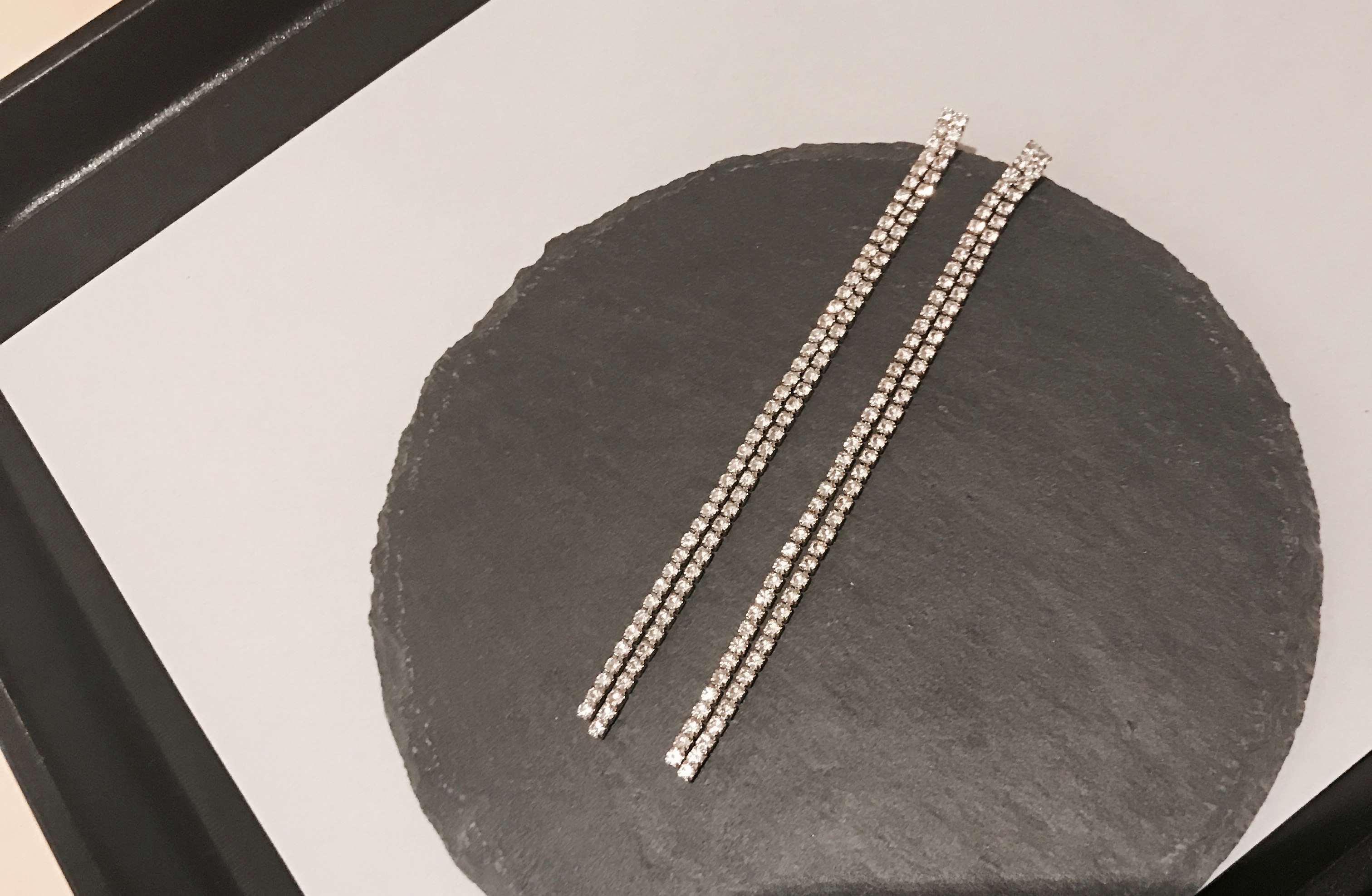 Two-line cubic drop earrings Women's long chain