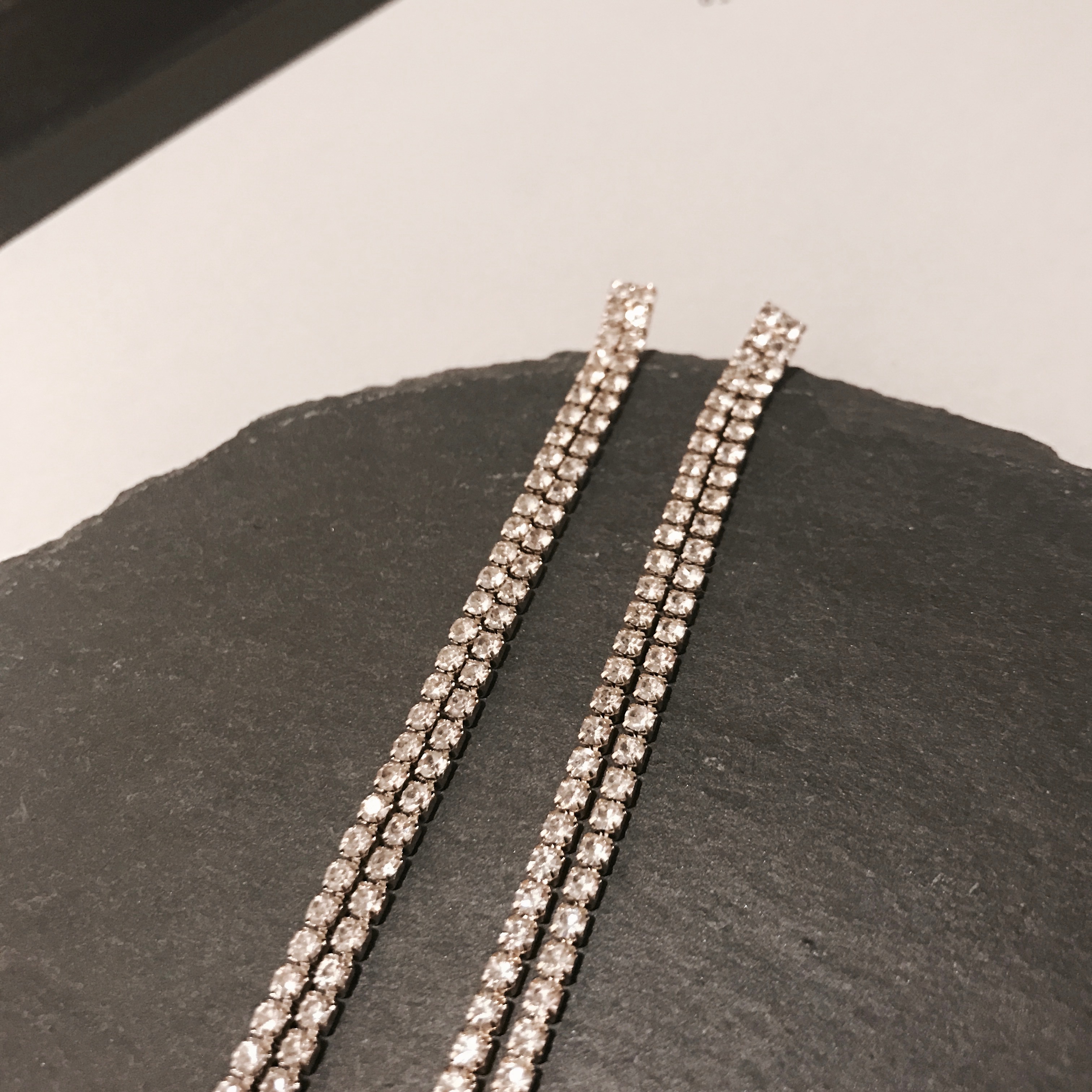 Two-line cubic drop earrings Women's long chain