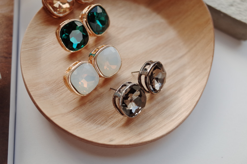 Square Square Square Cubic Stone Earrings Stylish 
