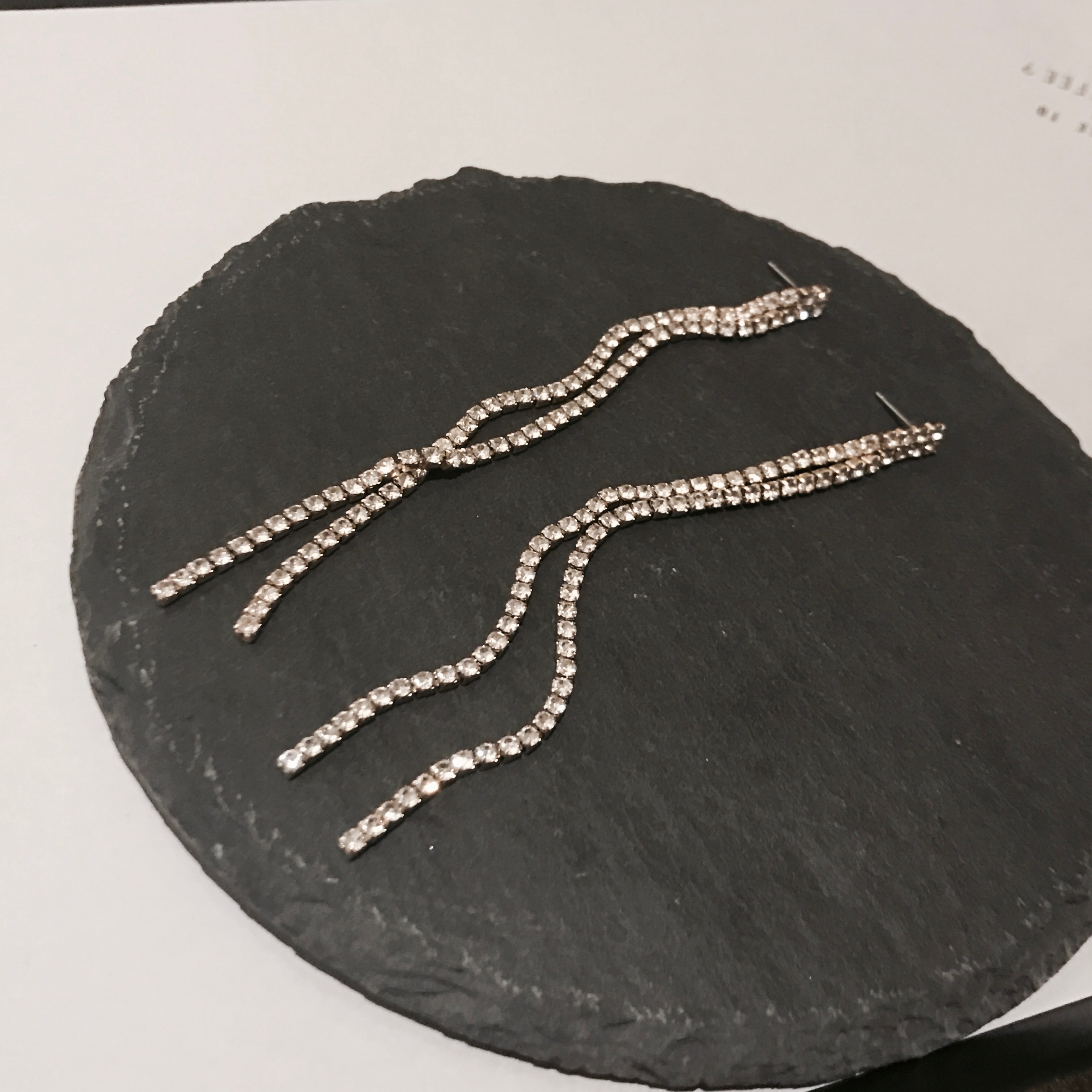 Two-line cubic drop earrings Women's long chain