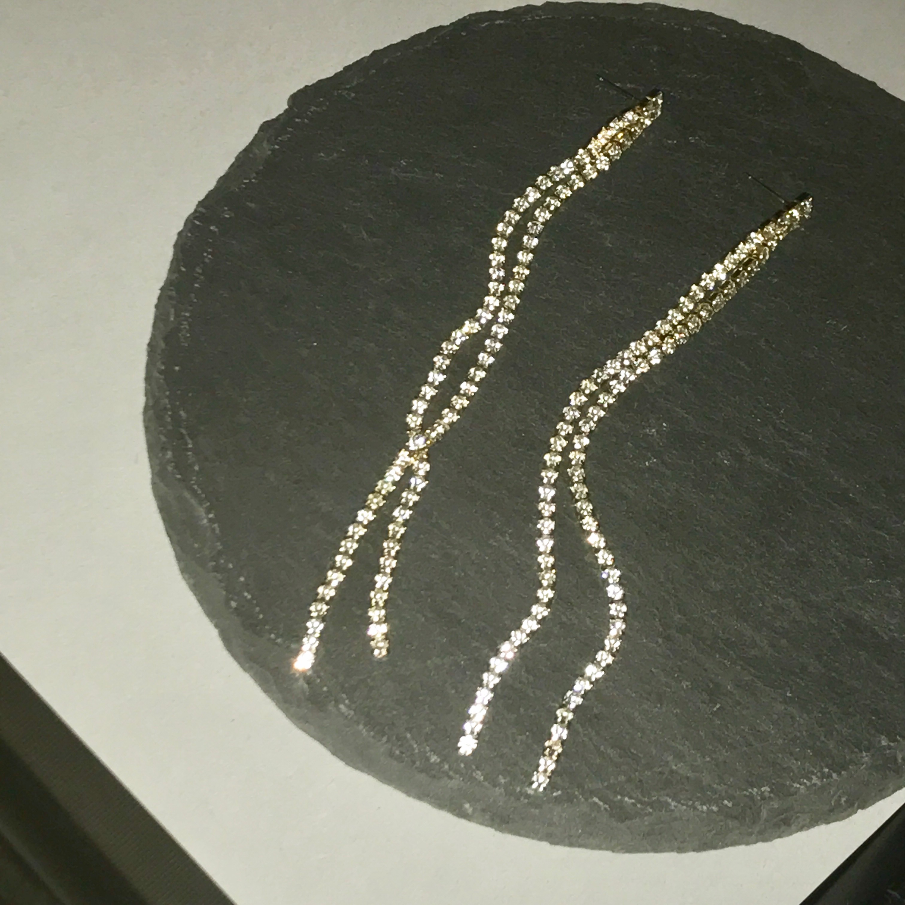 Two-line cubic drop earrings Women's long chain