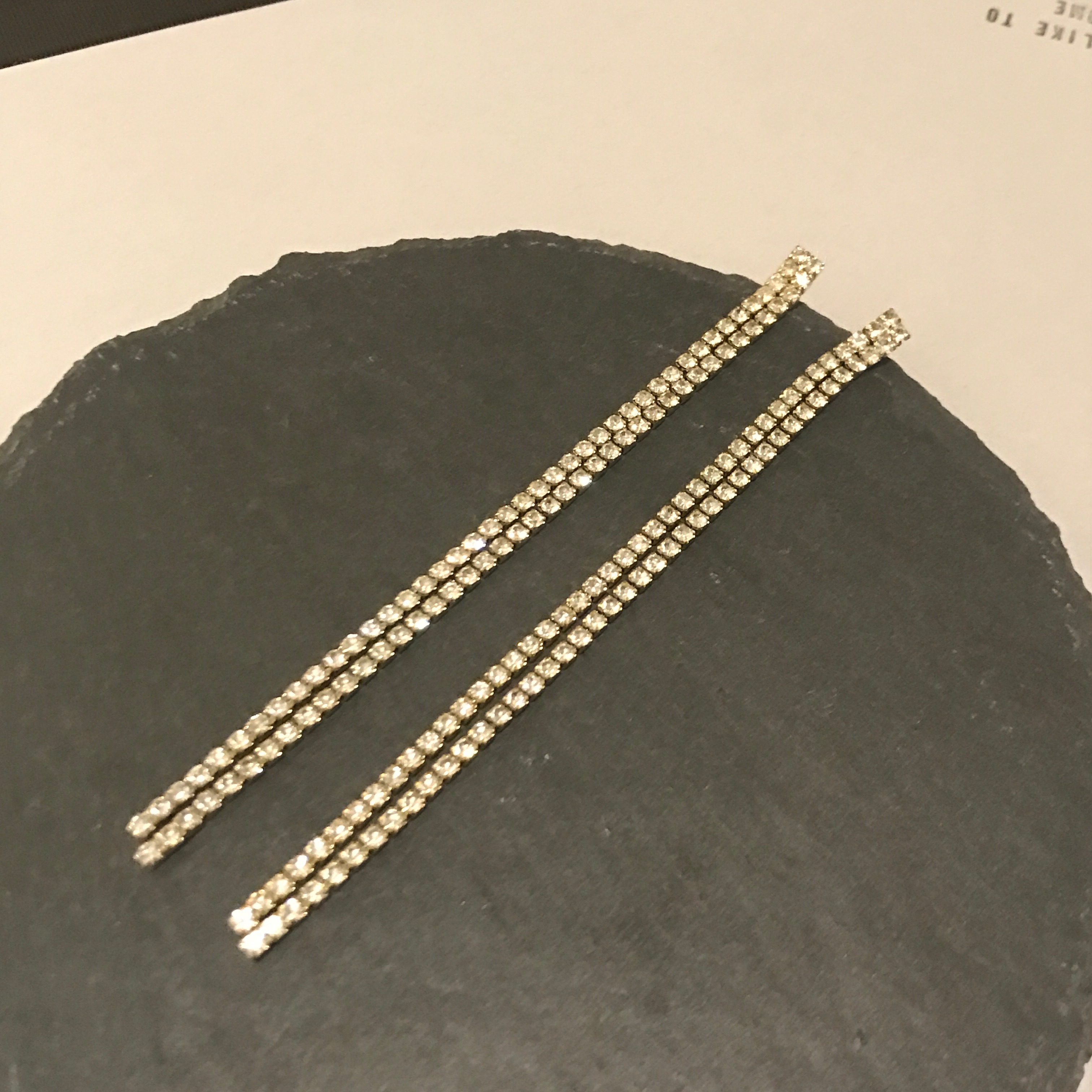 Two-line cubic drop earrings Women's long chain