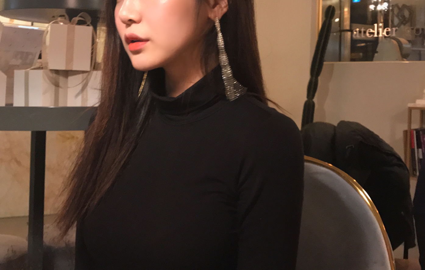 Two-line cubic drop earrings Women's long chain