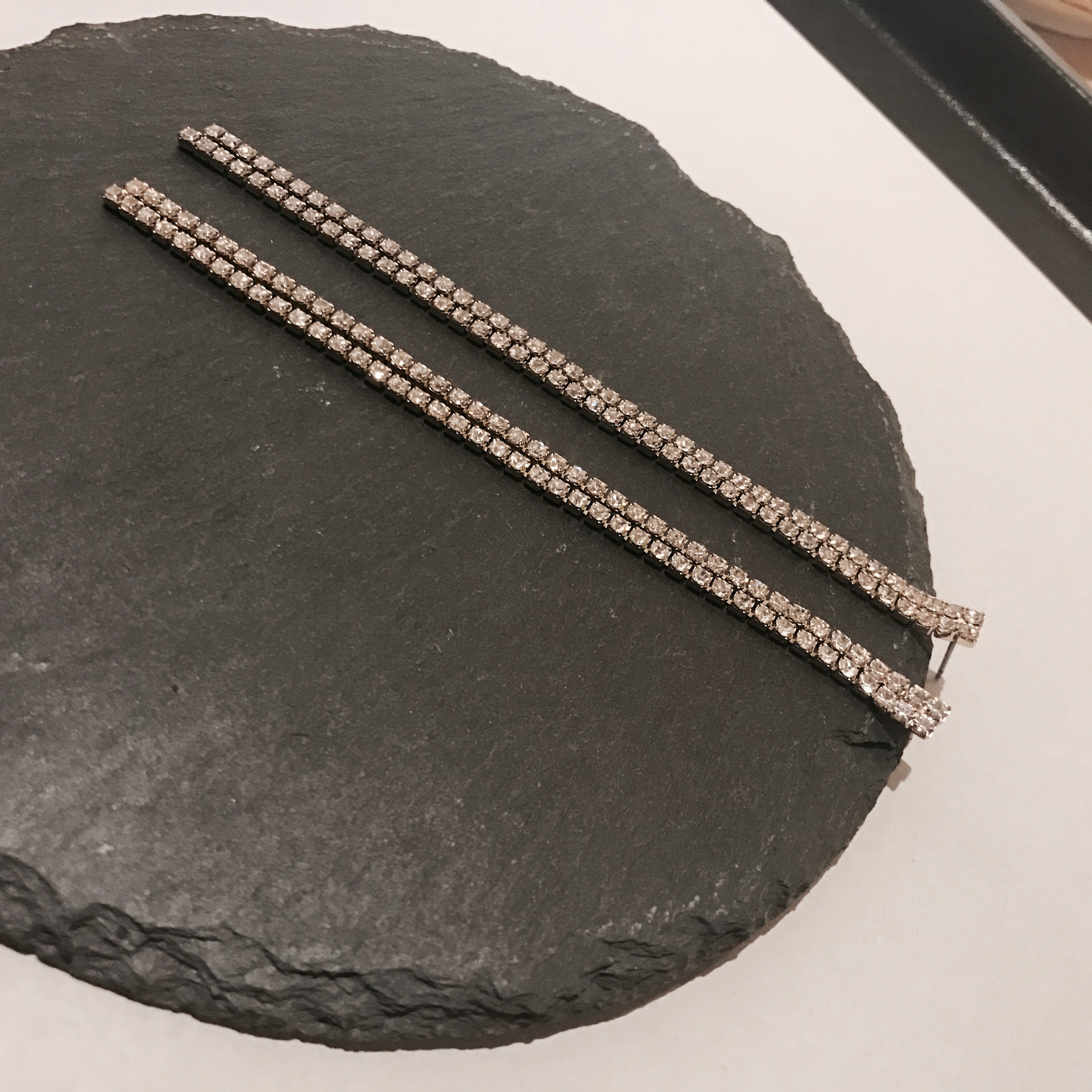 Two-line cubic drop earrings Women's long chain