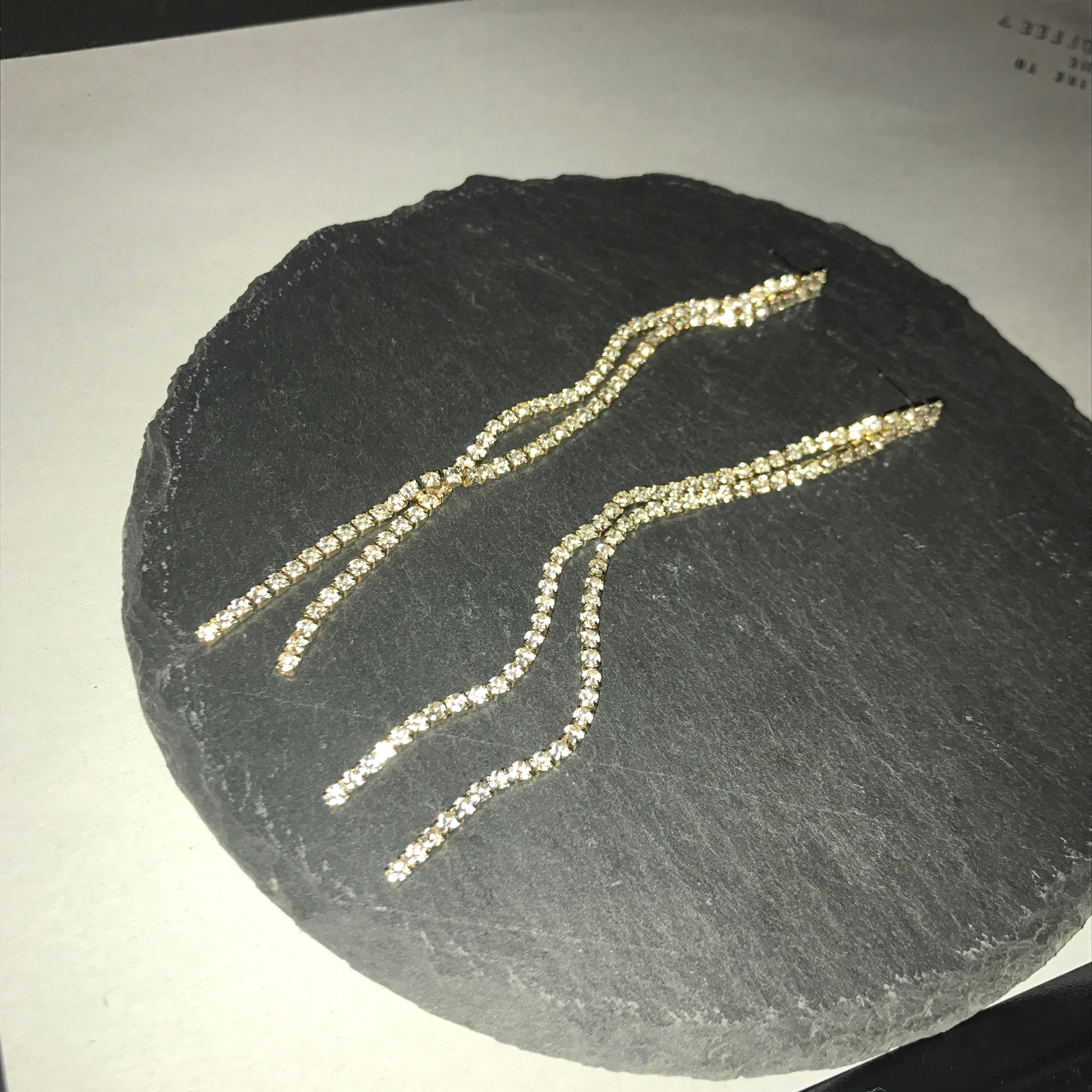 Two-line cubic drop earrings Women's long chain