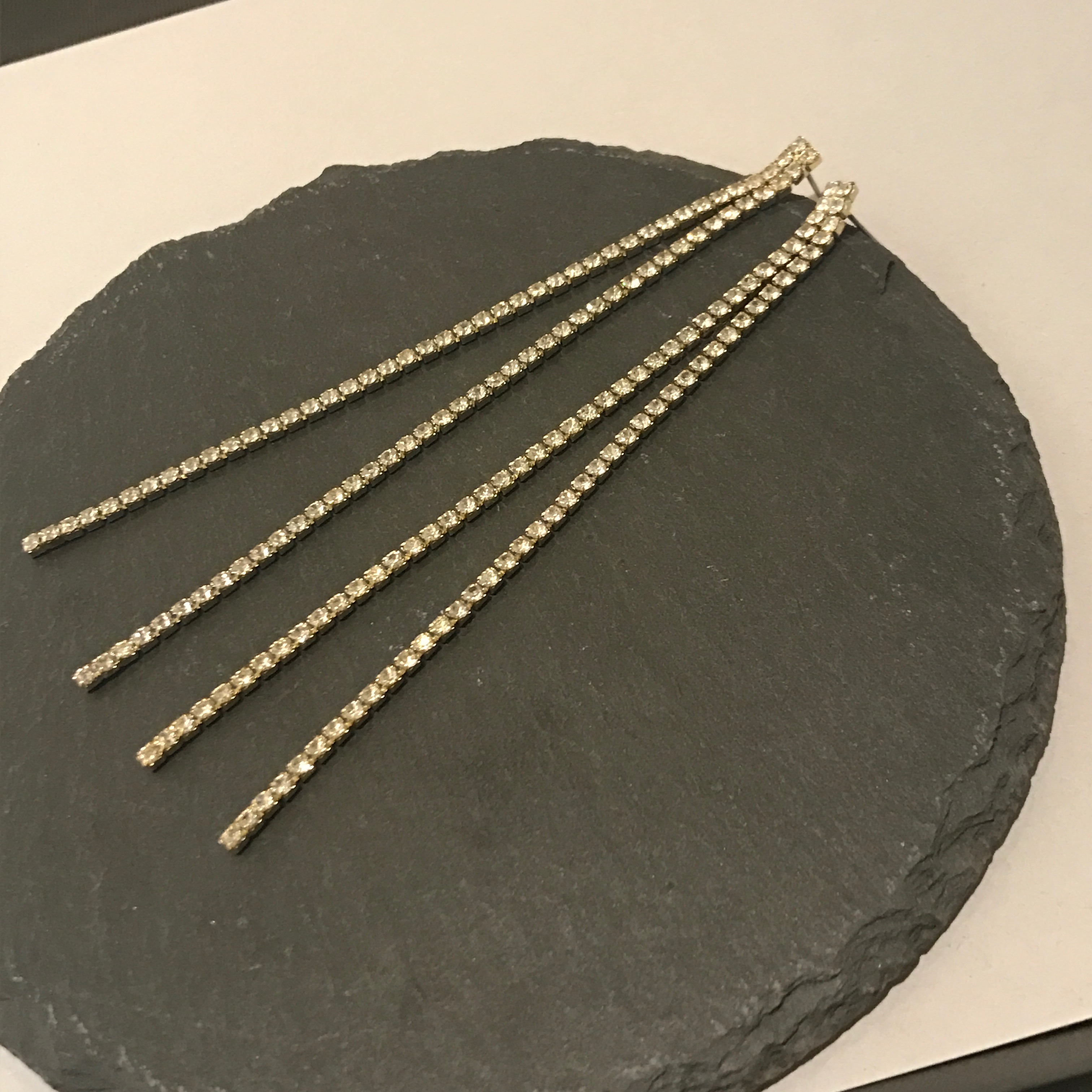 Two-line cubic drop earrings Women's long chain