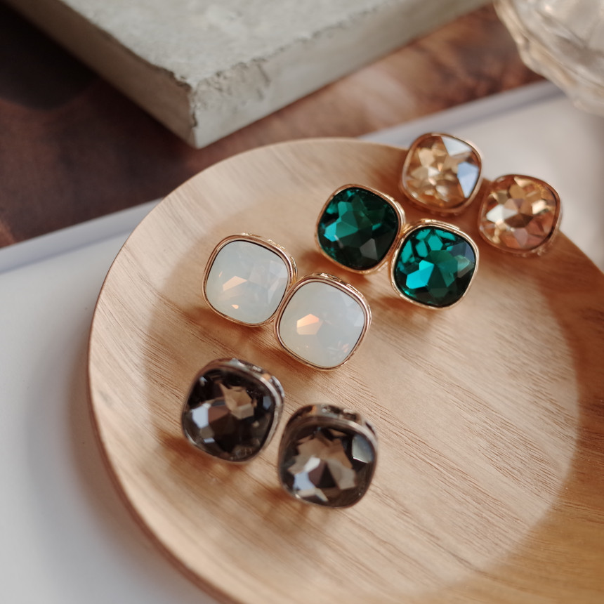 Square Square Square Cubic Stone Earrings Stylish 