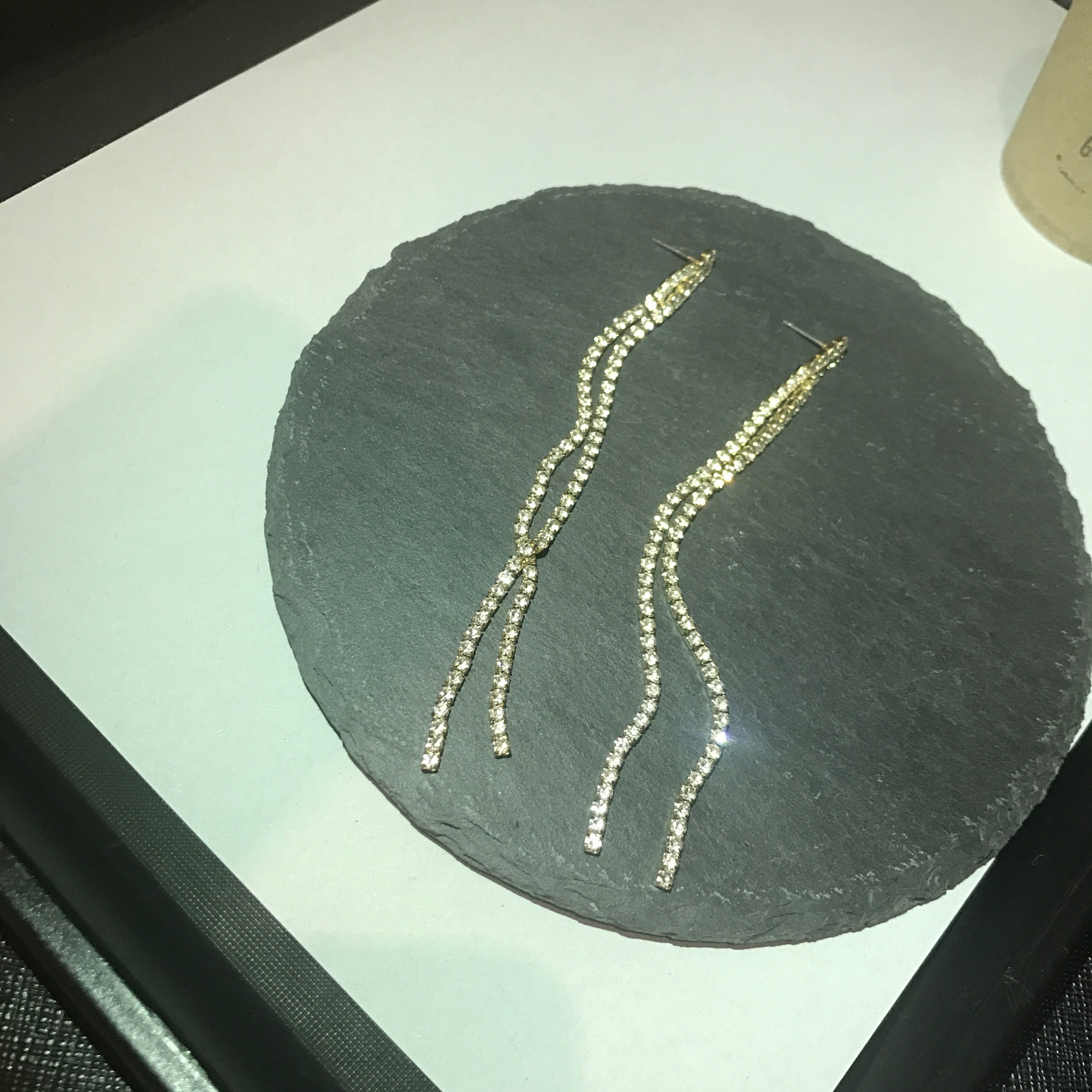 Two-line cubic drop earrings Women's long chain