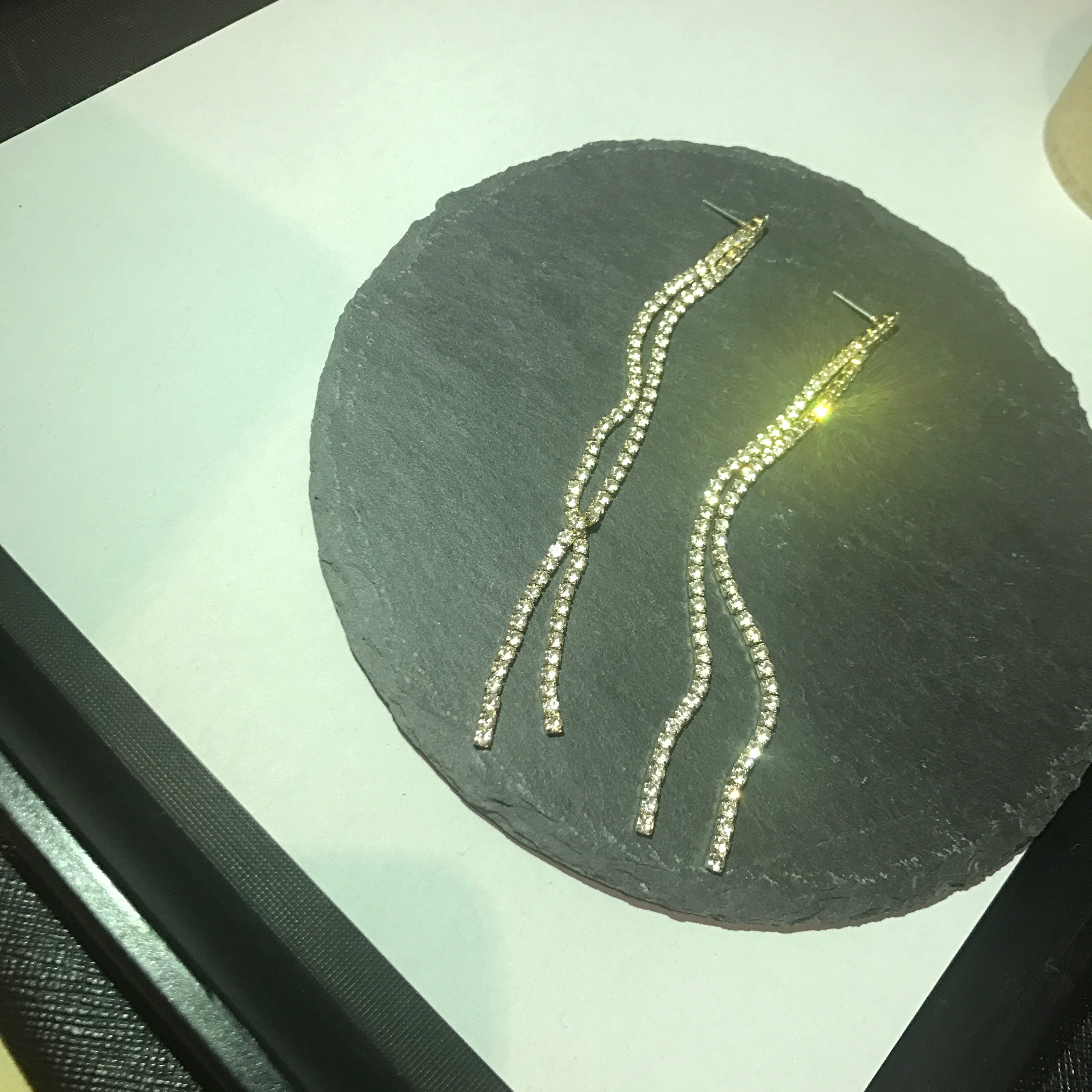 Two-line cubic drop earrings Women's long chain