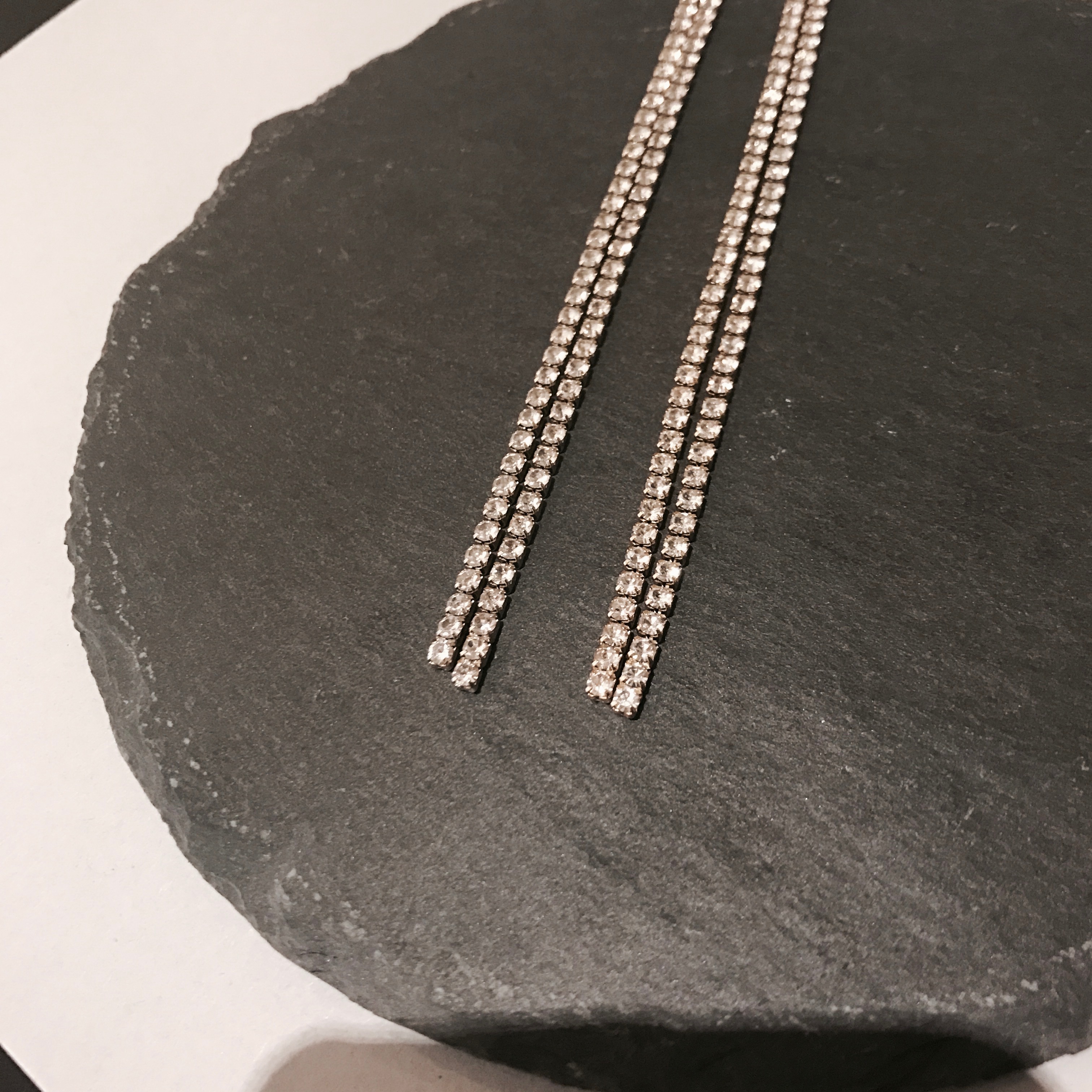 Two-line cubic drop earrings Women's long chain