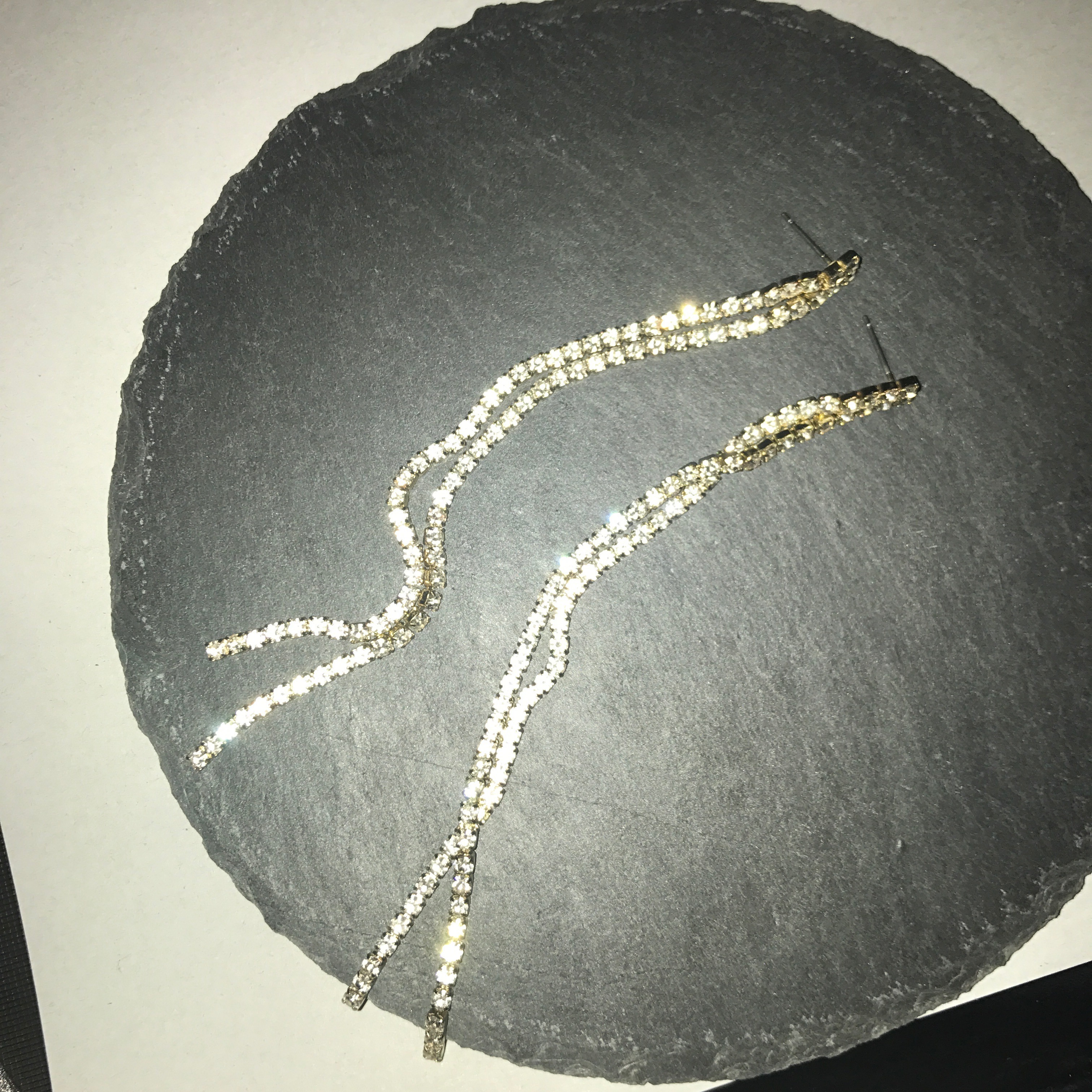 Two-line cubic drop earrings Women's long chain