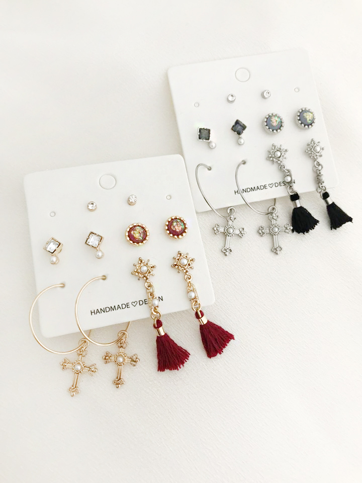 Antique Tassel Cross 10 Piece Set Earrings Antique