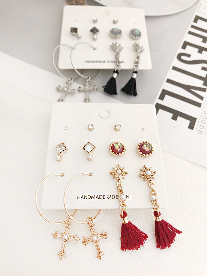 Antique Tassel Cross 10 Piece Set Earrings Antique