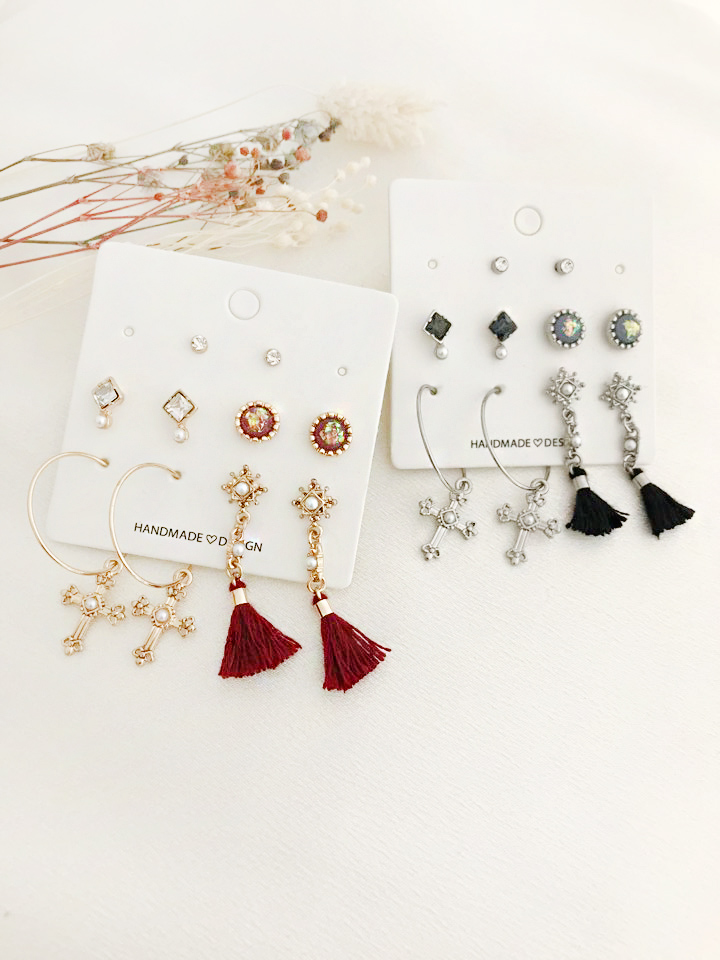 Antique Tassel Cross 10 Piece Set Earrings Antique