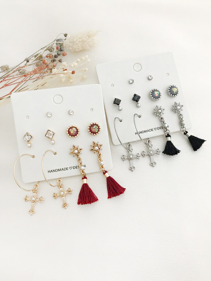 Antique Tassel Cross 10 Piece Set Earrings Antique