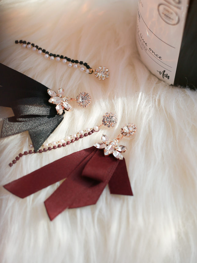 Unboned ribbon unbalanced earrings Unique style bl