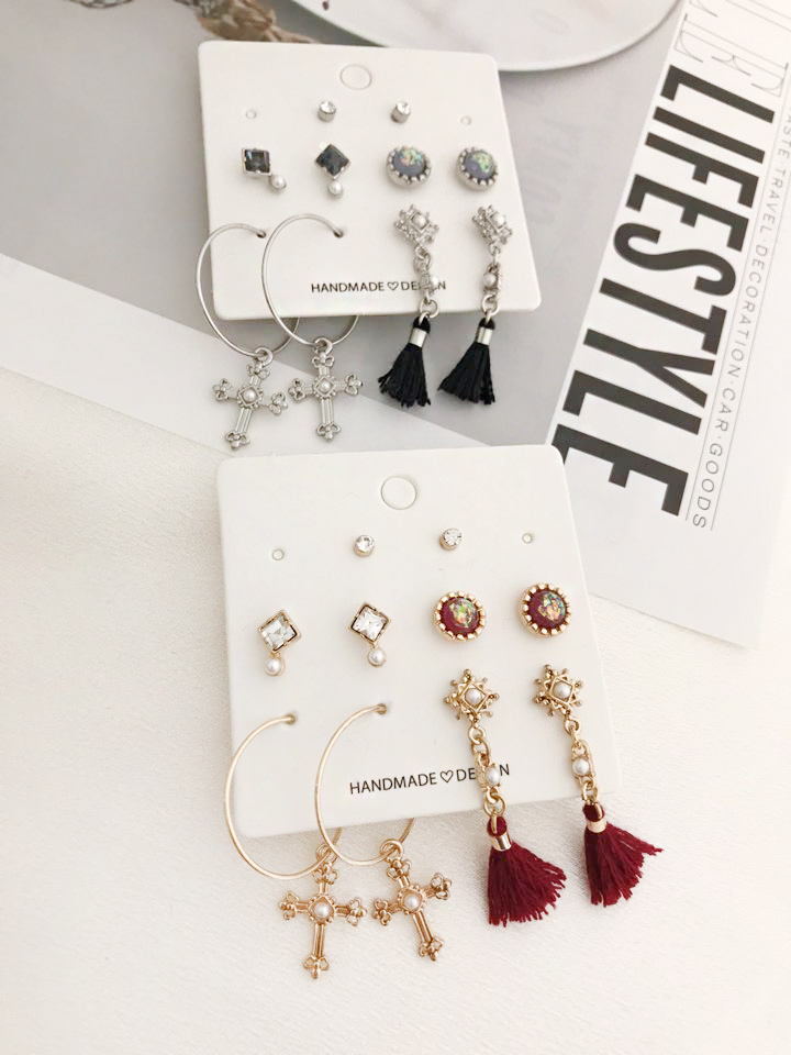 Antique Tassel Cross 10 Piece Set Earrings Antique