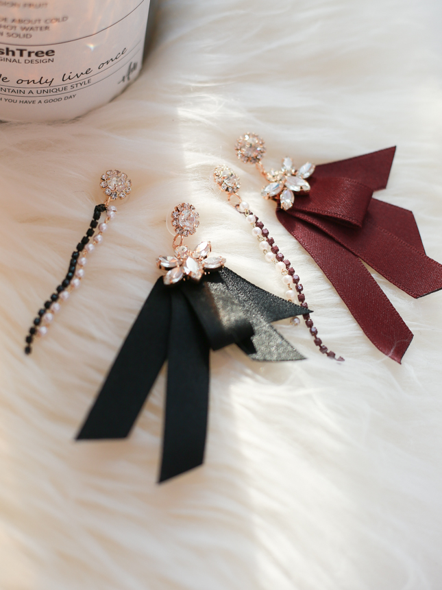 Unboned ribbon unbalanced earrings Unique style bl