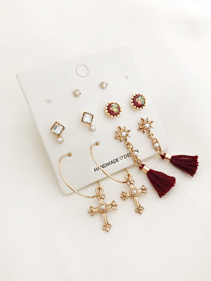 Antique Tassel Cross 10 Piece Set Earrings Antique