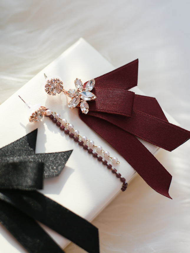 Unboned ribbon unbalanced earrings Unique style bl