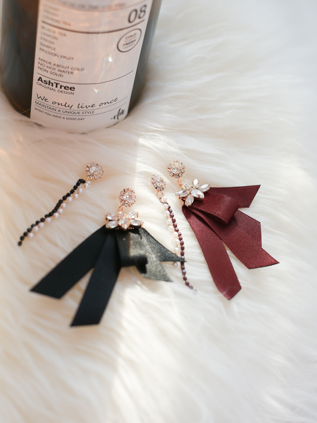 Unboned ribbon unbalanced earrings Unique style bl