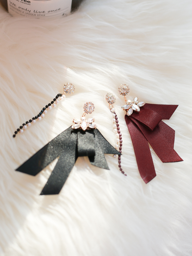 Unboned ribbon unbalanced earrings Unique style bl