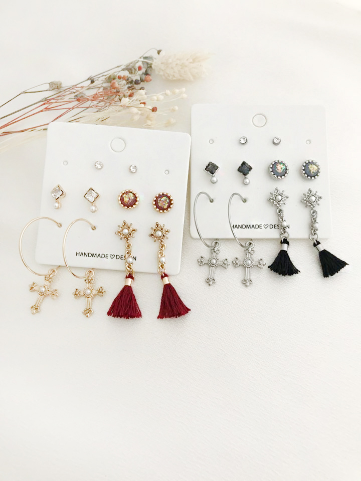 Antique Tassel Cross 10 Piece Set Earrings Antique