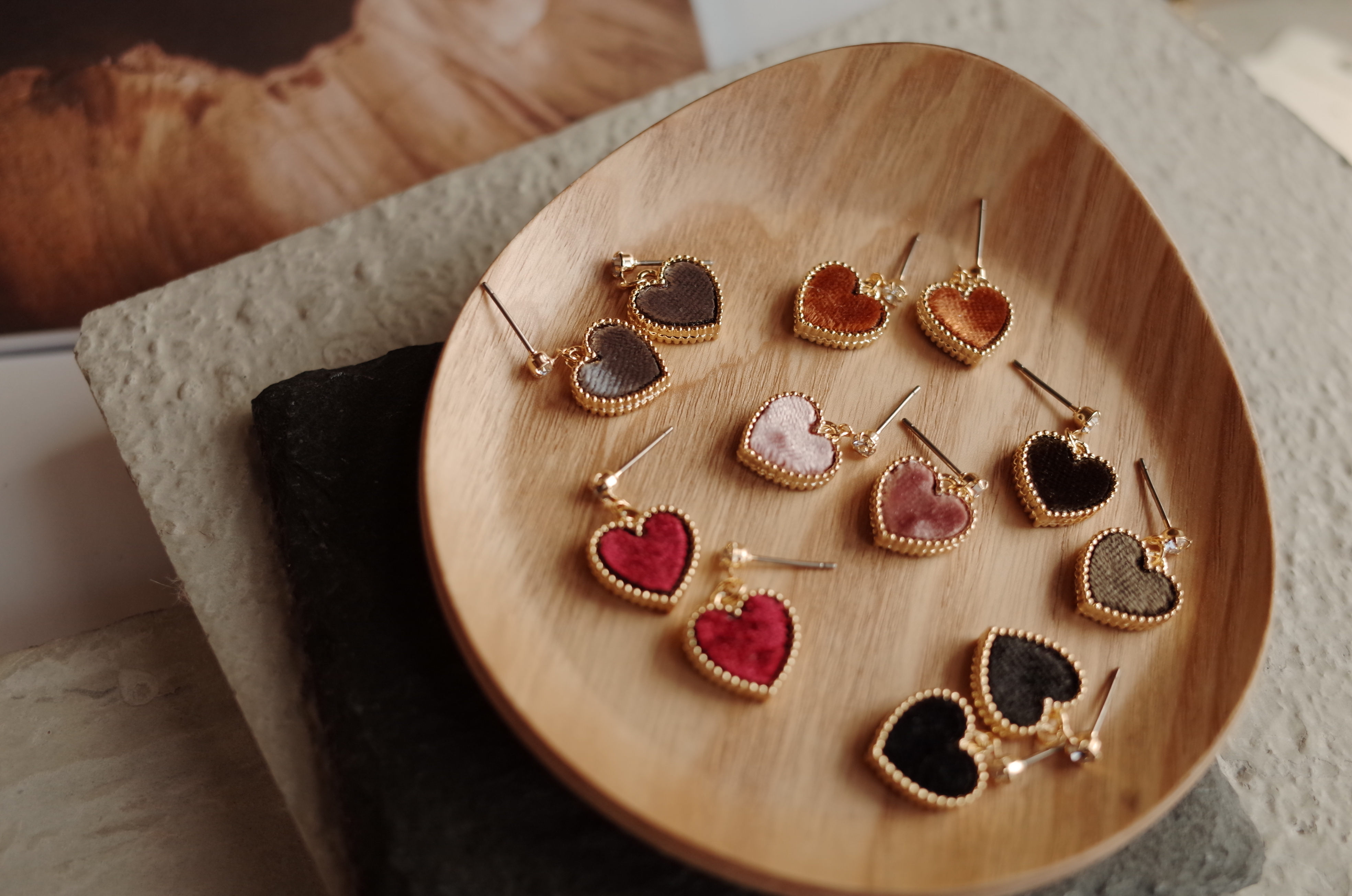 6colors Velvet Mini Heart Lovely Earrings Stylish 