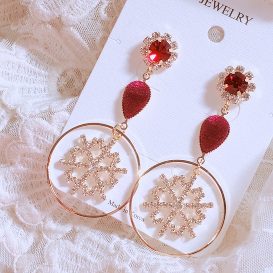 Burgundy snowflake drop earrings point cycle bling