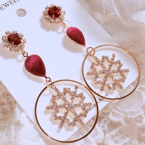 Burgundy snowflake drop earrings point cycle bling