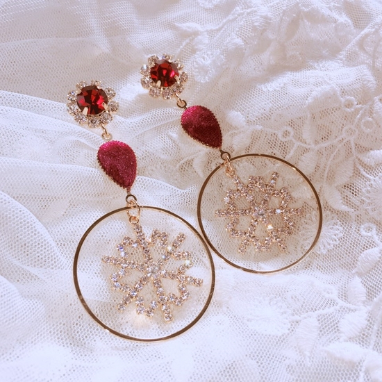 Burgundy snowflake drop earrings point cycle bling