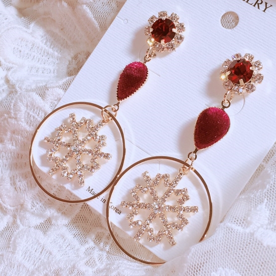 Burgundy snowflake drop earrings point cycle bling