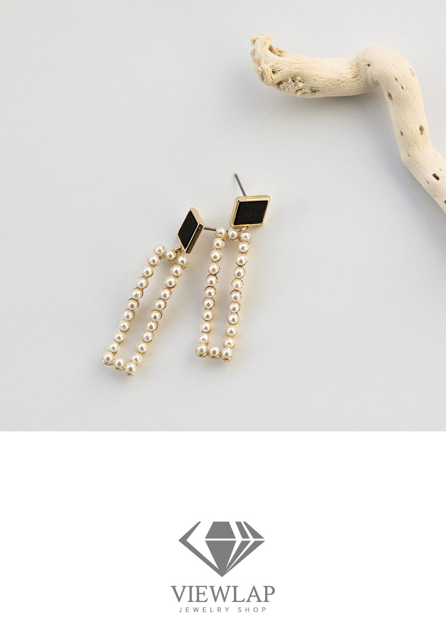 Black square pearl drop earrings earring Store Gem