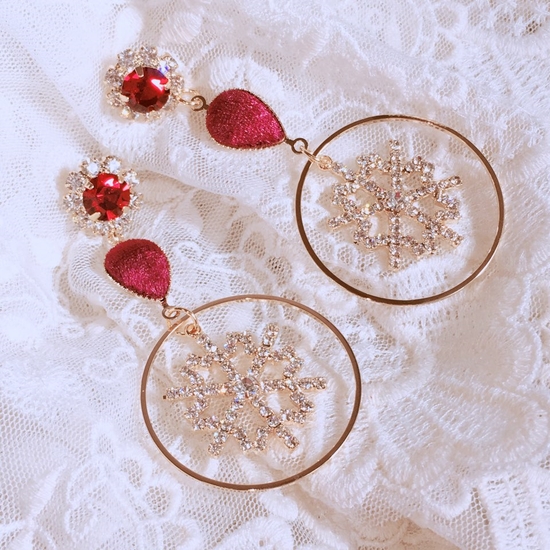 Burgundy snowflake drop earrings point cycle bling