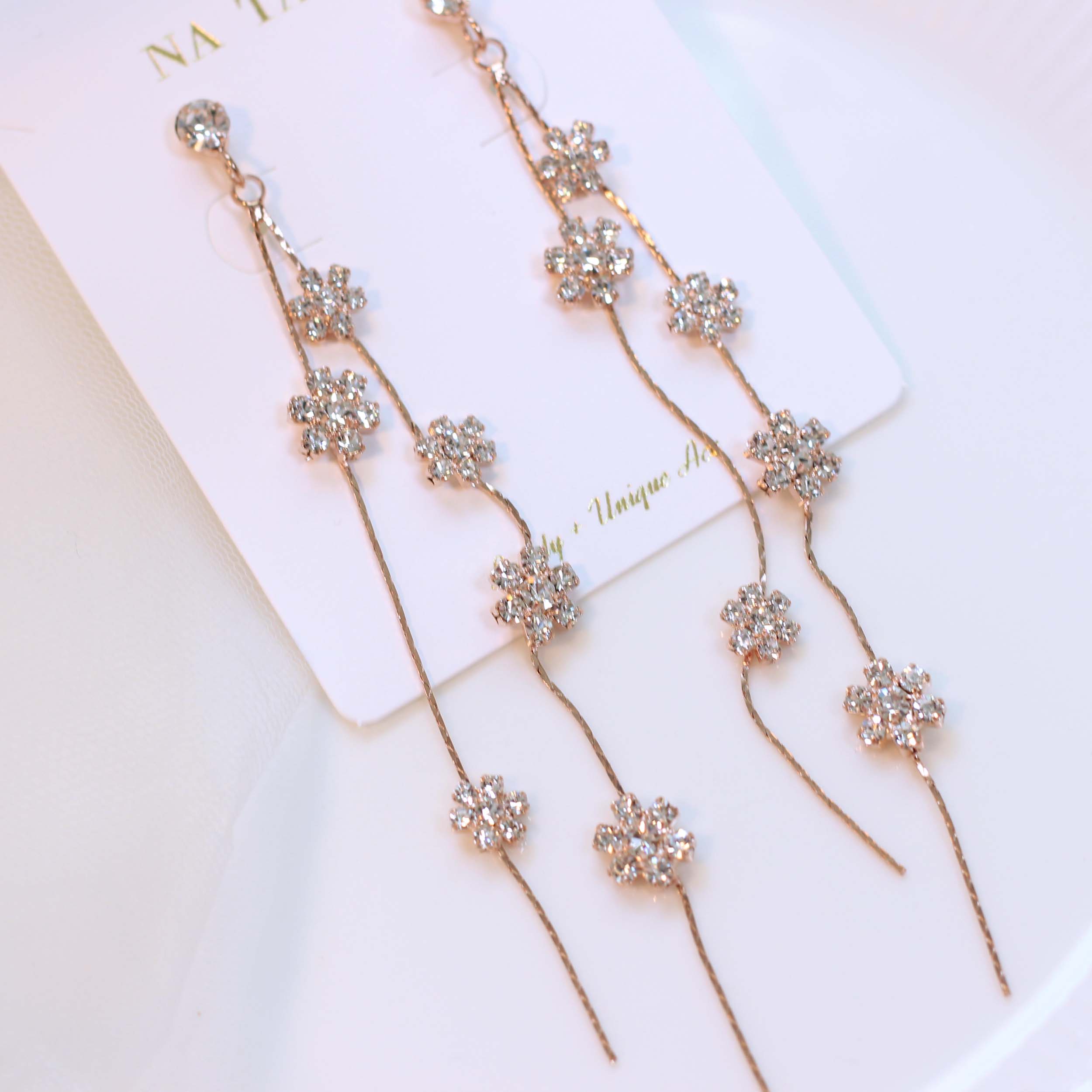 Two-line Flower Long Drop Earring Earring Availabl
