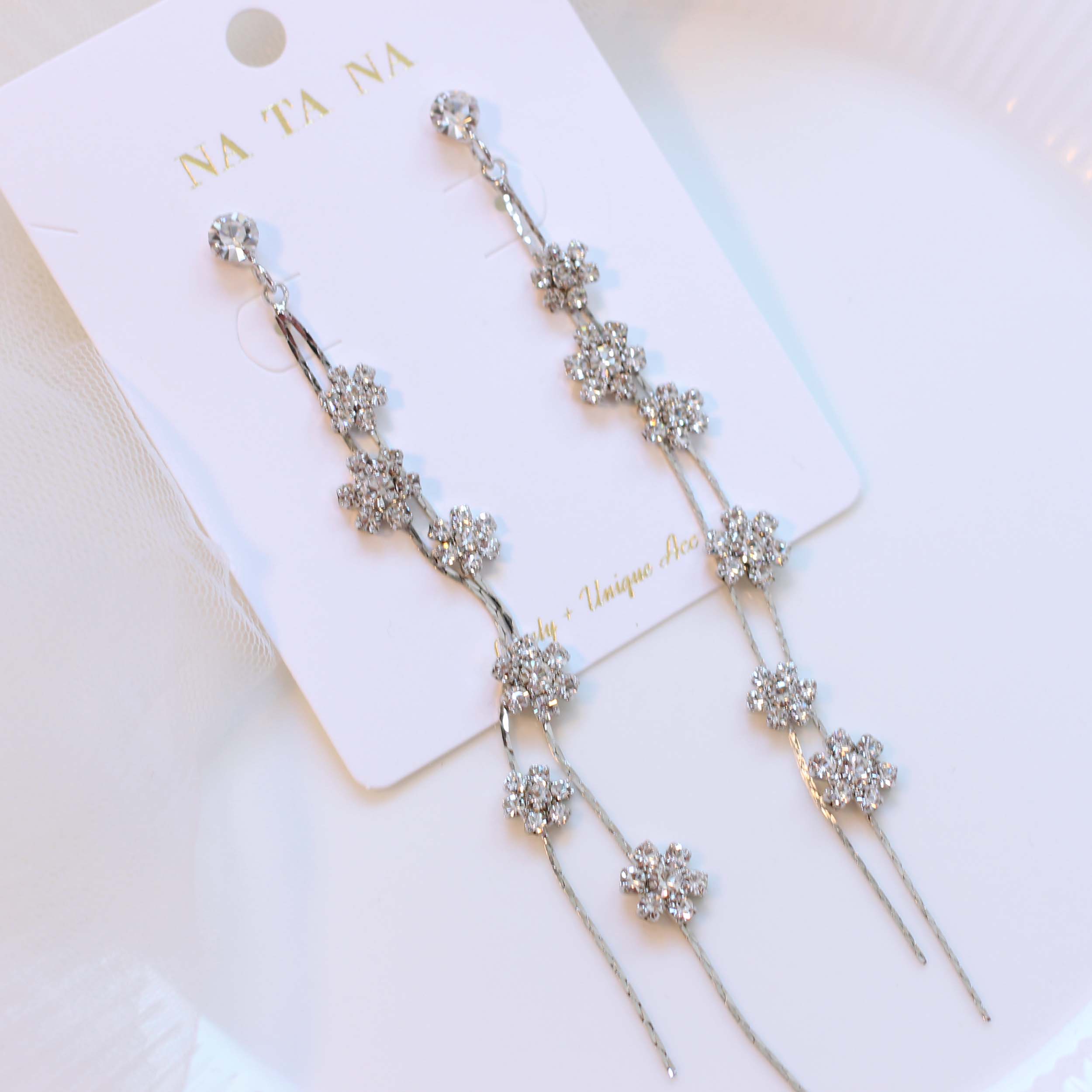 Two-line Flower Long Drop Earring Earring Availabl